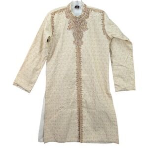 Ainit Ethnicwear Kurta Mens Elegant Cream Embroidered Indian Pakistani Size S/M?